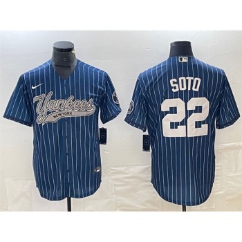 Men's New York Yankees #22 Juan Soto Navy Cool Base Stitched Baseball Jersey Men's New York Yankees #22 Juan Soto Navy Cool Base Stitched Baseball Jersey