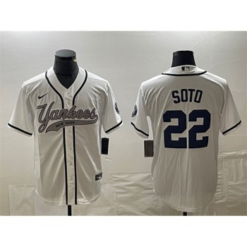 Men's New York Yankees #22 Juan Soto White Cool Base Stitched Baseball Jersey Men's New York Yankees #22 Juan Soto White Cool Base Stitched Baseball Jersey