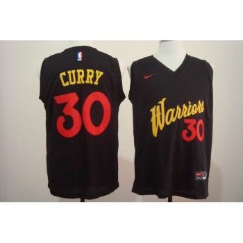 Men's Golden State Warriors #30 Stephen Curry Black and Red Stitched NBA Jersey
