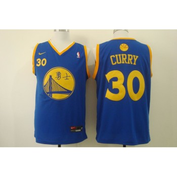 Men's Golden State Warriors #30 Stephen Curry Chinese Royal Authentic Stitched NBA Jersey