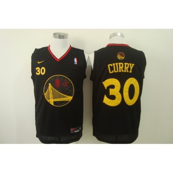 Men's Golden State Warriors #30 Stephen Curry Chinese Black Authentic Stitched NBA Jersey