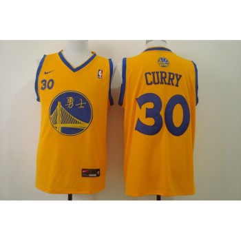 Men's Golden State Warriors #30 Stephen Curry Chinese Yellow Authentic Stitched NBA Jersey