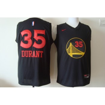 Men's Golden State Warriors #35 Kevin Durant Black With Red Fashion Stitched NBA Jersey