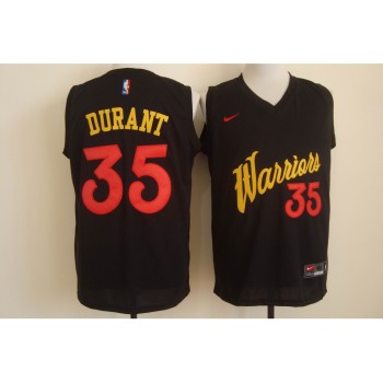 Men's Golden State Warriors #35 Kevin Durant Black and Red Stitched NBA Jersey