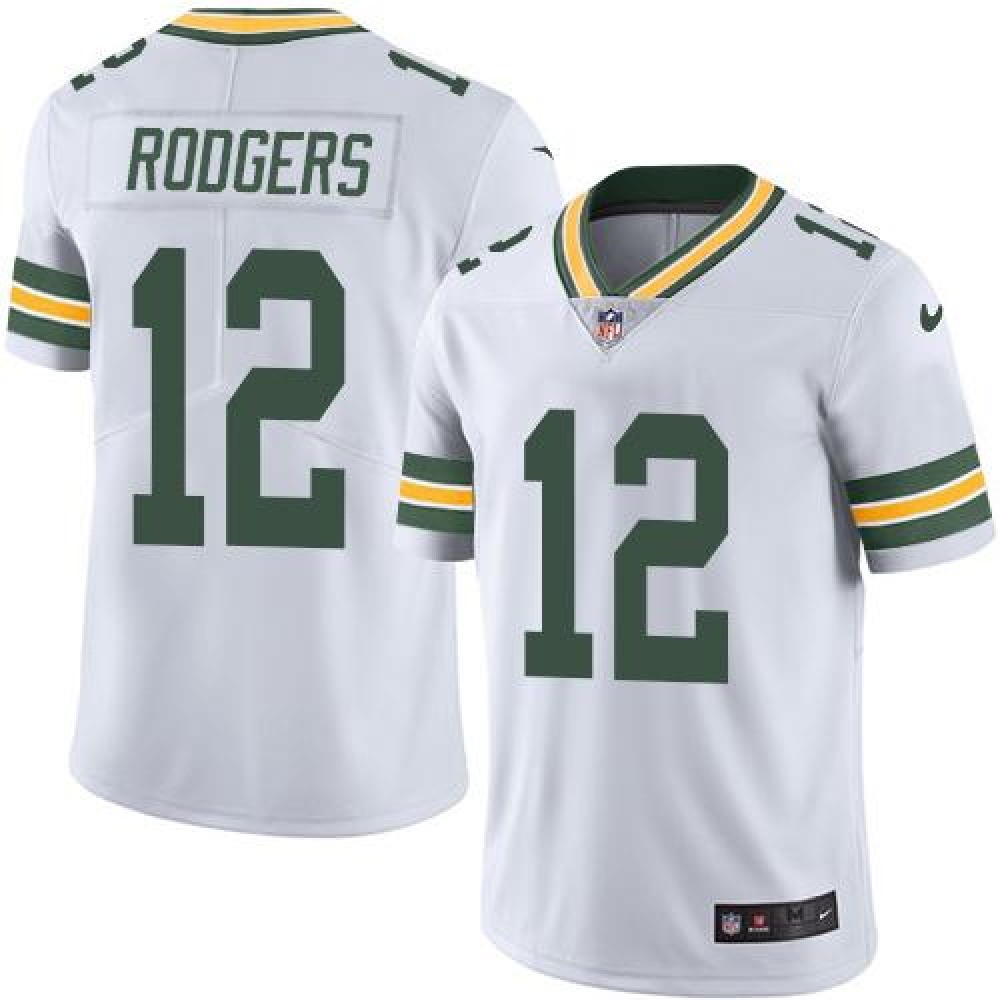 Men's Green Bay Packers #12 Aaron Rodgers White Stitched NFL Vapor Untouchable Limited Jersey