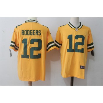 Men's Green Bay Packers #12 Aaron Rodgers Yellow Stitched NFL Limited Rush Jersey