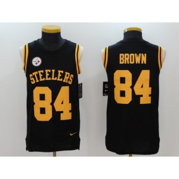Men's Pittsburgh Steelers #84 Antonio Brown Black Team Color Stitched NFL Limited Rush Tank Top Jersey Men's Pittsburgh Steelers #84 Antonio Brown Black Team Color Stitched NFL Limited Rush Tank Top Jersey