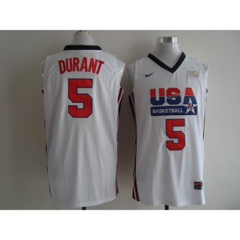 Men's USA 1992 Dream Team #5 Kevin Durant Authentic White Stitched NBA Jersey