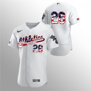 Men's Oakland Athletics #28 Matt Olson White 2020 Stars & Stripes Flex Base Stitched Jersey Men's Oakland Athletics #28 Matt Olson White 2020 Stars & Stripes Flex Base Stitched Jersey