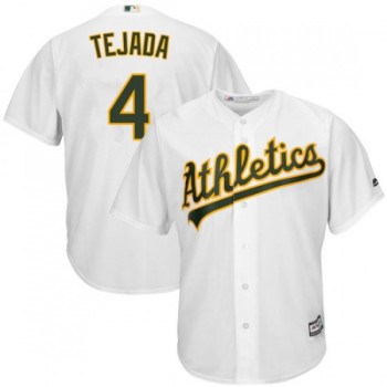 Men's Oakland Athletics #4 Miguel Tejada White Cool Base Stitched MLB Jersey Men's Oakland Athletics #4 Miguel Tejada White Cool Base Stitched MLB Jersey