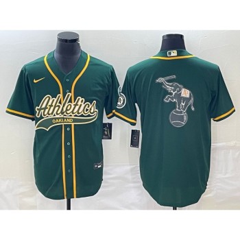 Men's Oakland Athletics Green Team Big Logo Cool Base Stitched Baseball Jersey 001