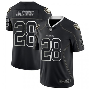 Men's Oakland Raiders #28 Josh Jacobs Black Lights Out Color Rush Limited Stitched NFL Jersey Men's Oakland Raiders #28 Josh Jacobs Black Lights Out Color Rush Limited Stitched NFL Jersey
