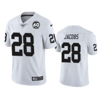 Men's Oakland Raiders #28 Josh Jacobs White 100th Season With 60 Patch Vaper Limited Stitched NFL Jersey Men's Oakland Raiders #28 Josh Jacobs White 100th Season With 60 Patch Vaper Limited Stitched NFL Jersey