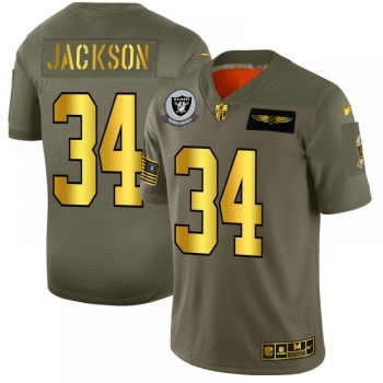Men's Oakland Raiders #34 Bo Jackson 2019 Olive/Gold Salute To Service Limited Stitched NFL Jersey Men's Oakland Raiders #34 Bo Jackson 2019 Olive/Gold Salute To Service Limited Stitched NFL Jersey