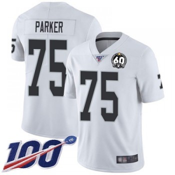 Men's Oakland Raiders #75 Brandon Parker White 100th Season with 60 Patch Vapor Limited Stitched NFL Jersey Men's Oakland Raiders #75 Brandon Parker White 100th Season with 60 Patch Vapor Limited Stitched NFL Jersey