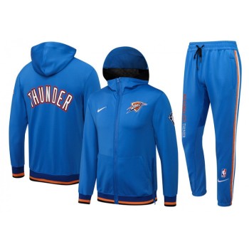 Men's Oklahoma City Thunder 75th Anniversary Blue Performance Showtime Full-Zip Hoodie Jacket And Pants  Suit