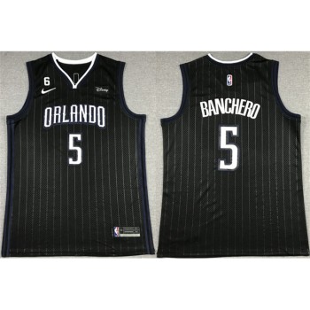 Men's Orlando Magic #5 Paolo Banchero Black With No.6 Patch Icon Edition Stitched Swingman Jersey