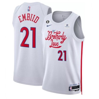 Men's Philadelphia 76ers #21 Joel Embiid White 2022/23 City Edition Stitched Basketball Jersey Men's Philadelphia 76ers #21 Joel Embiid White 2022/23 City Edition Stitched Basketball Jersey