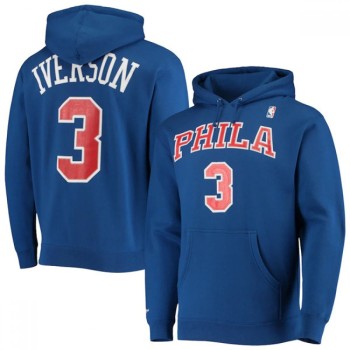 Men's Philadelphia 76ers #3 Allen Iverson 2021 Blue Pullover Hoodie Men's Philadelphia 76ers #3 Allen Iverson 2021 Blue Pullover Hoodie