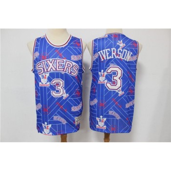 Men's Philadelphia 76ers #3 Allen Iverson Blue Tear Up Pack Hardwood Classics Swingman Stitched Jersey