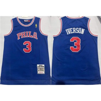Men's Philadelphia 76ers #3 Allen Iverson Blue Throwback Stitched basketball Jersey