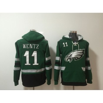 Men's Philadelphia Eagles #11 Carson Wentz Green All Stitched NFL Hoodie Sweatshirt Men's Philadelphia Eagles #11 Carson Wentz Green All Stitched NFL Hoodie Sweatshirt