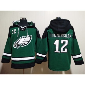 Men's Philadelphia Eagles #12 Randall Cunningham Green Lace-Up Pullover Hoodie Men's Philadelphia Eagles #12 Randall Cunningham Green Lace-Up Pullover Hoodie
