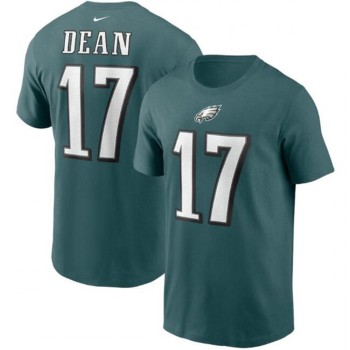 Men's Philadelphia Eagles #17 Nakobe Dean 2022 Green Name & Number T-Shirt Men's Philadelphia Eagles #17 Nakobe Dean 2022 Green Name & Number T-Shirt