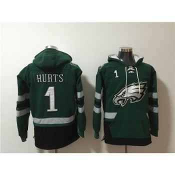 Men's Philadelphia Eagles #1 Jalen Hurts Green Ageless Must-Have Lace-Up Pullover Hoodie Men's Philadelphia Eagles #1 Jalen Hurts Green Ageless Must-Have Lace-Up Pullover Hoodie