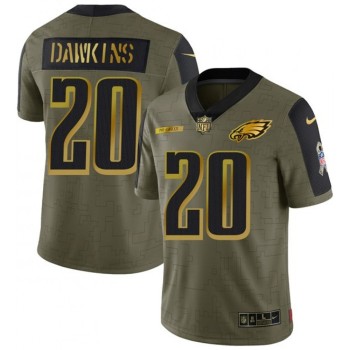 Men's Philadelphia Eagles #20 Brian Dawkins 2021 Olive Salute To Service Golden Limited Stitched Jersey Men's Philadelphia Eagles #20 Brian Dawkins 2021 Olive Salute To Service Golden Limited Stitched Jersey