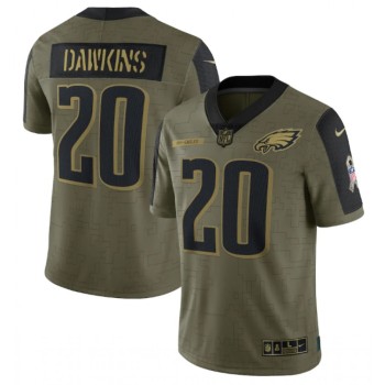 Men's Philadelphia Eagles #20 Brian Dawkins 2021 Olive Salute To Service Limited Stitched Jersey Men's Philadelphia Eagles #20 Brian Dawkins 2021 Olive Salute To Service Limited Stitched Jersey