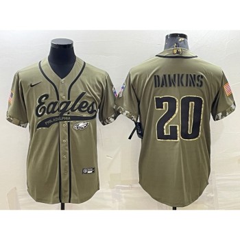 Men's Philadelphia Eagles #20 Brian Dawkins Olive 2022 Salute To Service Cool Base Stitched Baseball Jersey Men's Philadelphia Eagles #20 Brian Dawkins Olive 2022 Salute To Service Cool Base Stitched Baseball Jersey