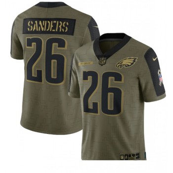 Men's Philadelphia Eagles #26 Miles Sanders 2021 Olive Salute To Service Limited Stitched Jersey Men's Philadelphia Eagles #26 Miles Sanders 2021 Olive Salute To Service Limited Stitched Jersey