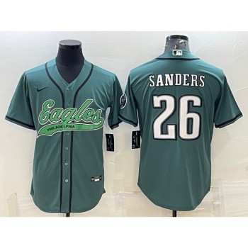 Men's Philadelphia Eagles #26 Miles Sanders Green With Patch Cool Base Stitched Baseball Jersey Men's Philadelphia Eagles #26 Miles Sanders Green With Patch Cool Base Stitched Baseball Jersey