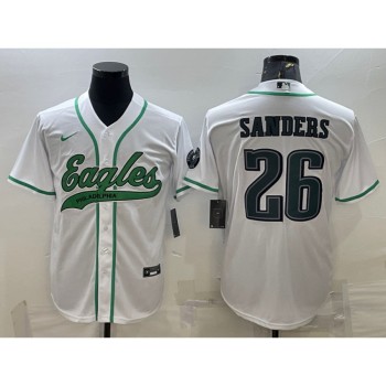 Men's Philadelphia Eagles #26 Miles Sanders White With Patch Cool Base Stitched Baseball Jersey Men's Philadelphia Eagles #26 Miles Sanders White With Patch Cool Base Stitched Baseball Jersey