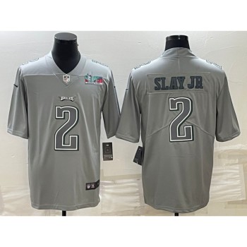Men's Philadelphia Eagles #2 Darius Slay JR Gray Super Bowl LVII Patch Atmosphere Fashion Stitched Jersey Men's Philadelphia Eagles #2 Darius Slay JR Gray Super Bowl LVII Patch Atmosphere Fashion Stitched Jersey