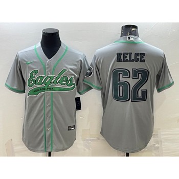 Men's Philadelphia Eagles #62 Jason Kelce Gray With Patch Cool Base Stitched Baseball Jersey Men's Philadelphia Eagles #62 Jason Kelce Gray With Patch Cool Base Stitched Baseball Jersey