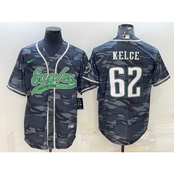 Men's Philadelphia Eagles #62 Jason Kelce Grey Camo With Patch Cool Base Stitched Baseball Jersey Men's Philadelphia Eagles #62 Jason Kelce Grey Camo With Patch Cool Base Stitched Baseball Jersey