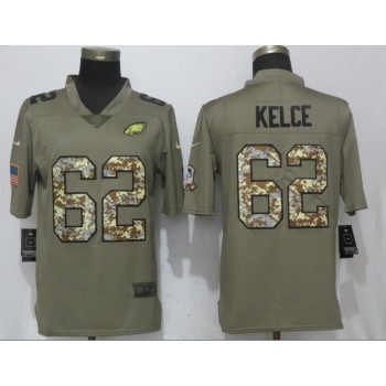 Men's Philadelphia Eagles #62 Jason Kelce Olive Camo Salute To Service Limited Stitched NFL Jersey Men's Philadelphia Eagles #62 Jason Kelce Olive Camo Salute To Service Limited Stitched NFL Jersey