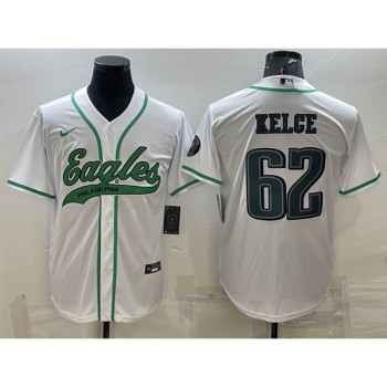 Men's Philadelphia Eagles #62 Jason Kelce White With Patch Cool Base Stitched Baseball Jersey Men's Philadelphia Eagles #62 Jason Kelce White With Patch Cool Base Stitched Baseball Jersey