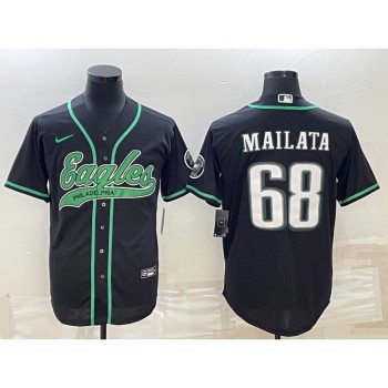 Men's Philadelphia Eagles #68 Jordan Mailata Black With Patch Cool Base Stitched Baseball Jersey Men's Philadelphia Eagles #68 Jordan Mailata Black With Patch Cool Base Stitched Baseball Jersey