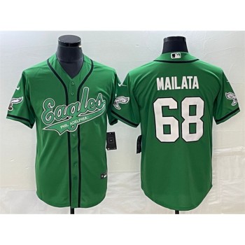 Men's Philadelphia Eagles #68 Jordan Mailata Green Cool Base Stitched Baseball Jersey Men's Philadelphia Eagles #68 Jordan Mailata Green Cool Base Stitched Baseball Jersey