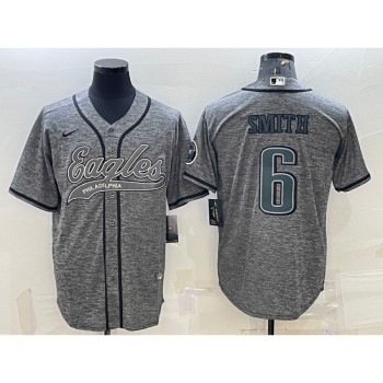 Men's Philadelphia Eagles #6 DeVonta Smith Gray With Patch Cool Base Stitched Baseball Jersey Men's Philadelphia Eagles #6 DeVonta Smith Gray With Patch Cool Base Stitched Baseball Jersey