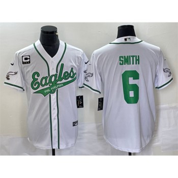 Men's Philadelphia Eagles #6 DeVonta Smith White With 3-star C Patch Cool Base Stitched Baseball Jersey Men's Philadelphia Eagles #6 DeVonta Smith White With 3-star C Patch Cool Base Stitched Baseball Jersey