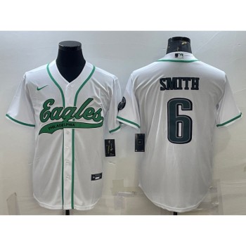 Men's Philadelphia Eagles #6 DeVonta Smith White With Patch Cool Base Stitched Baseball Jersey Men's Philadelphia Eagles #6 DeVonta Smith White With Patch Cool Base Stitched Baseball Jersey
