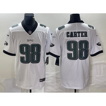 Men's Philadelphia Eagles #98 Jalen Carter White Vapor Limited Stitched Football Jersey Men's Philadelphia Eagles #98 Jalen Carter White Vapor Limited Stitched Football Jersey