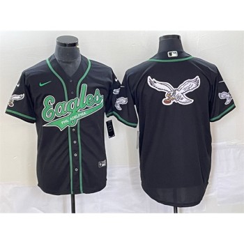 Men's Philadelphia Eagles Black Team Big Logo Cool Base Stitched Baseball Jersey Men's Philadelphia Eagles Black Team Big Logo Cool Base Stitched Baseball Jersey