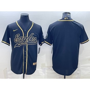 Men's Philadelphia Eagles Blank Black Gold With Patch Cool Base Stitched Baseball Jersey Men's Philadelphia Eagles Blank Black Gold With Patch Cool Base Stitched Baseball Jersey