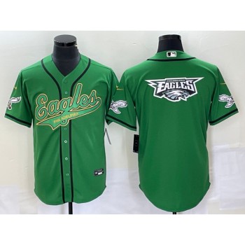 Men's Philadelphia Eagles Green Gold Team Big Logo Cool Base Stitched Baseball Jersey Men's Philadelphia Eagles Green Gold Team Big Logo Cool Base Stitched Baseball Jersey