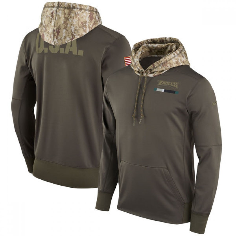 Men's Philadelphia Eagles Olive Salute to Service Sideline Therma Pullover Hoodie